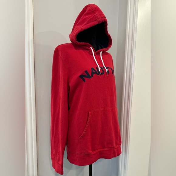 NAUTICA Red LOGO Pullover HOODIE Men’s Size Large Embroidered Kangaroo Pocket - Picture 8 of 11